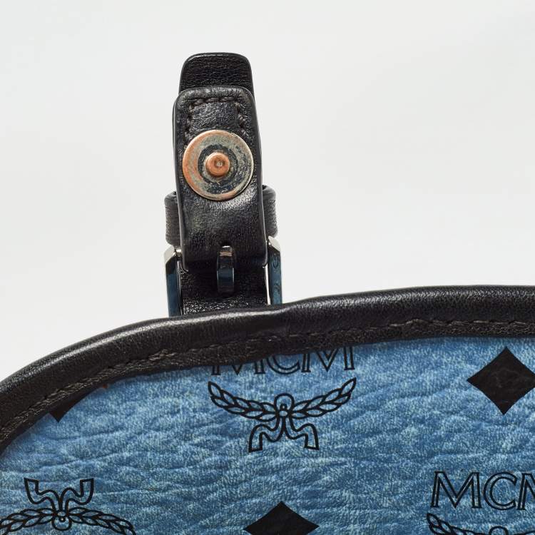 Pre Owned MCM Blue/Black Visetos Coated Canvas and Leather Crossbody Bag