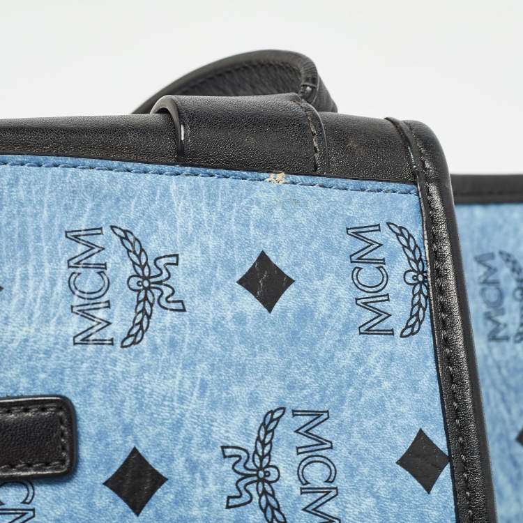 Pre Owned MCM Blue/Black Visetos Coated Canvas and Leather Crossbody Bag
