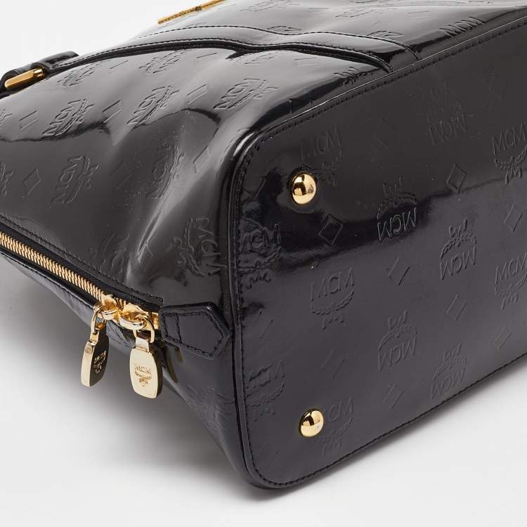 Pre Owned MCM Black Patent Leather Zip Satchel