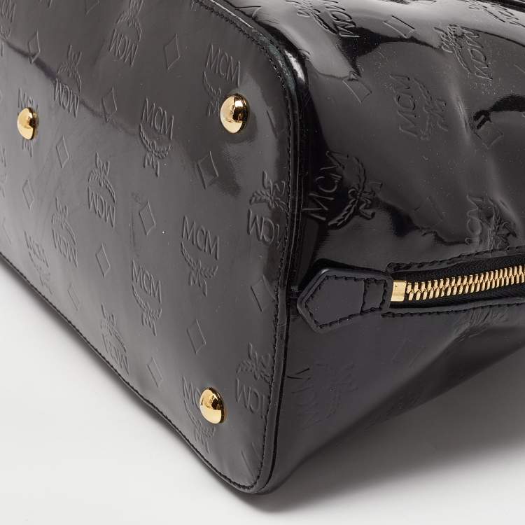 Pre Owned MCM Black Patent Leather Zip Satchel