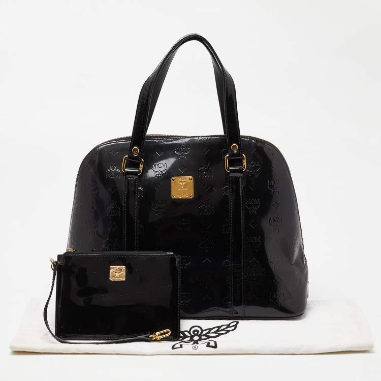 Pre Owned MCM Black Patent Leather Zip Satchel