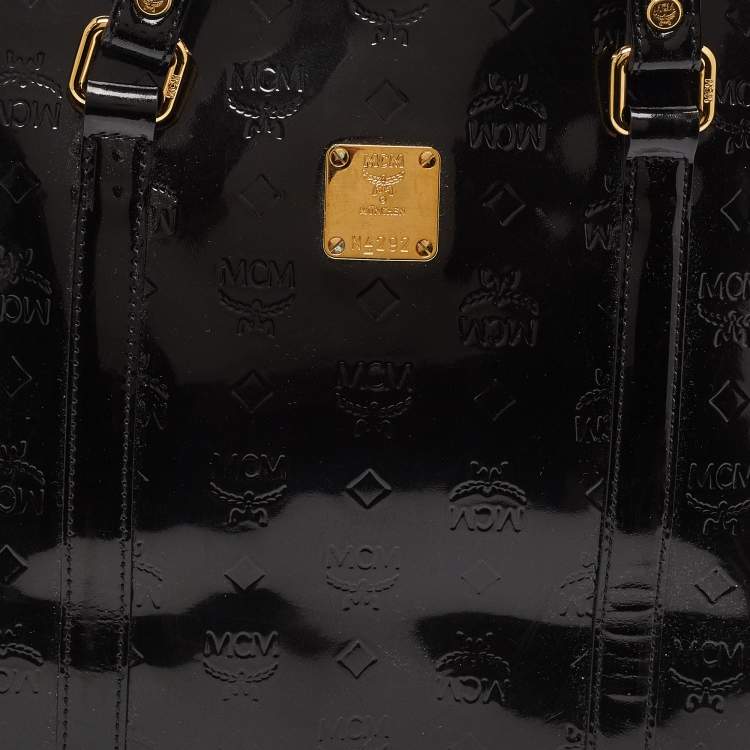 Pre Owned MCM Black Patent Leather Zip Satchel