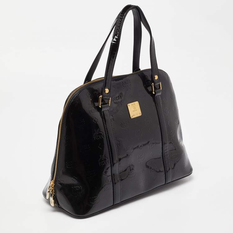 Pre Owned MCM Black Patent Leather Zip Satchel