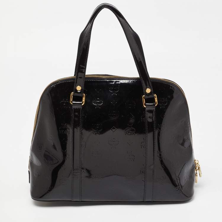 Pre Owned MCM Black Patent Leather Zip Satchel