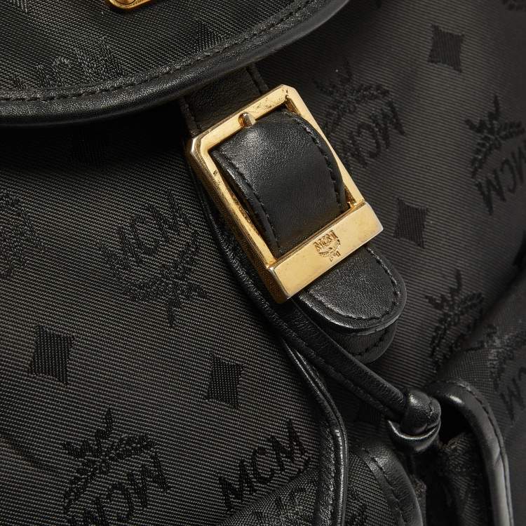 Pre Owned MCM Black Nylon and Leather Drawstring Backpack