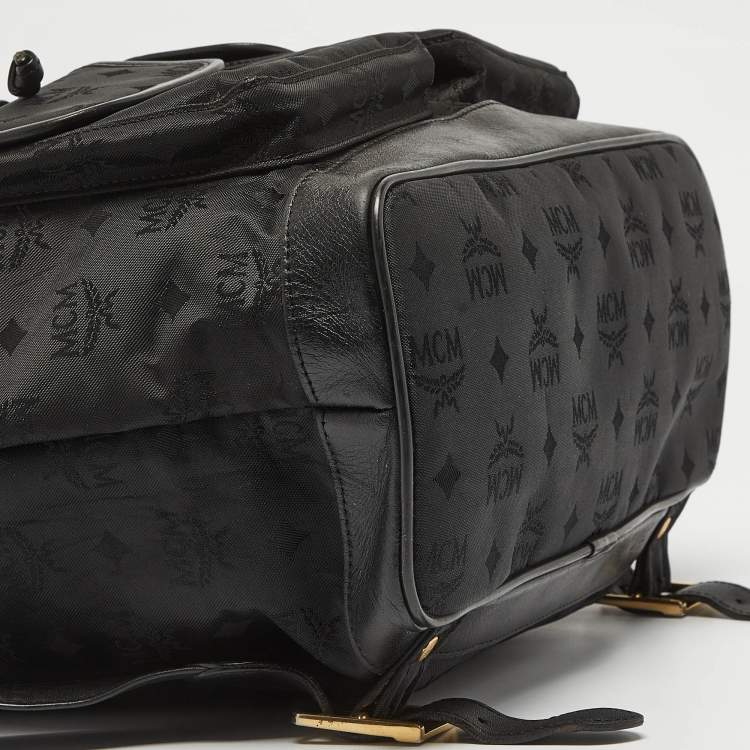 Pre Owned MCM Black Nylon and Leather Drawstring Backpack