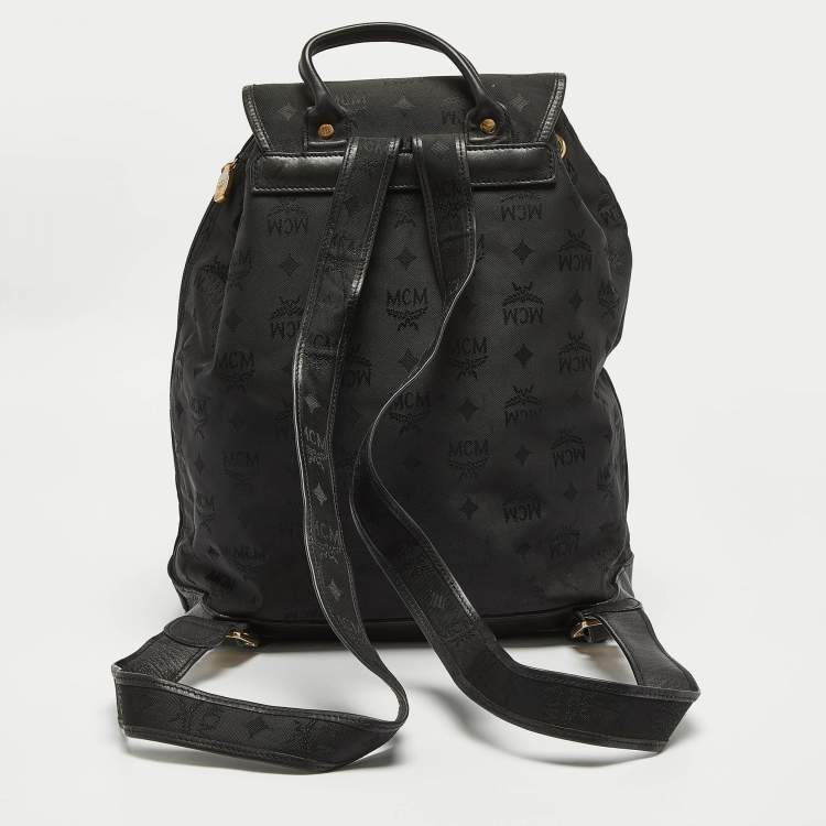 Pre Owned MCM Black Nylon and Leather Drawstring Backpack