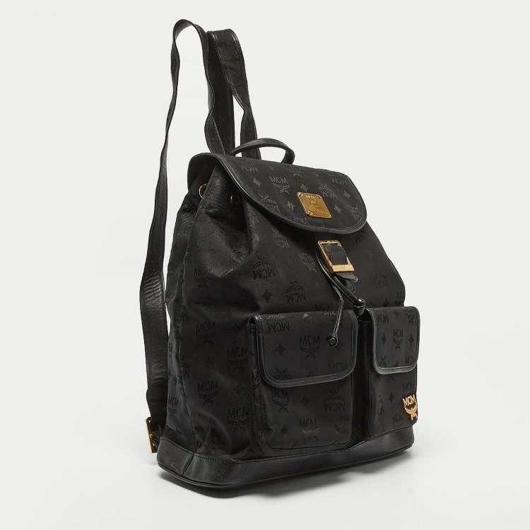 Pre Owned MCM Black Nylon and Leather Drawstring Backpack
