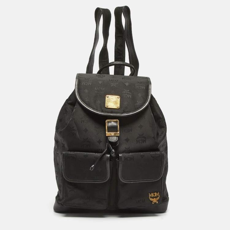 Pre Owned MCM Black Nylon and Leather Drawstring Backpack