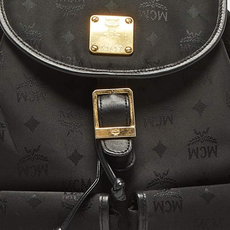 Pre Owned MCM Black Nylon and Leather Drawstring Backpack