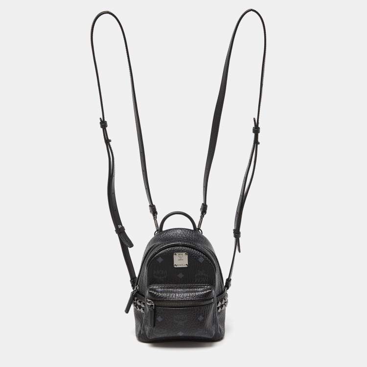 Pre Owned MCM Black Visetos Coated Canvas and Leather Mini Studded Stark-Bebe Boo Backpack