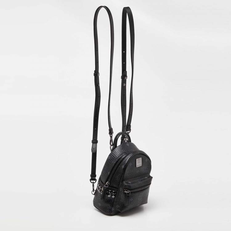 Pre Owned MCM Black Visetos Coated Canvas and Leather Mini Studded Stark-Bebe Boo Backpack