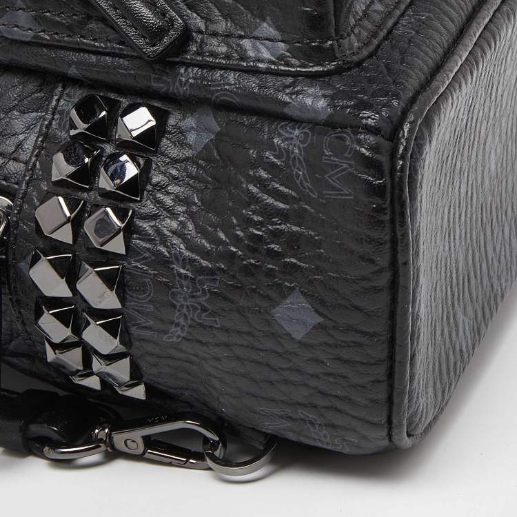 Pre Owned MCM Black Visetos Coated Canvas and Leather Mini Studded Stark-Bebe Boo Backpack