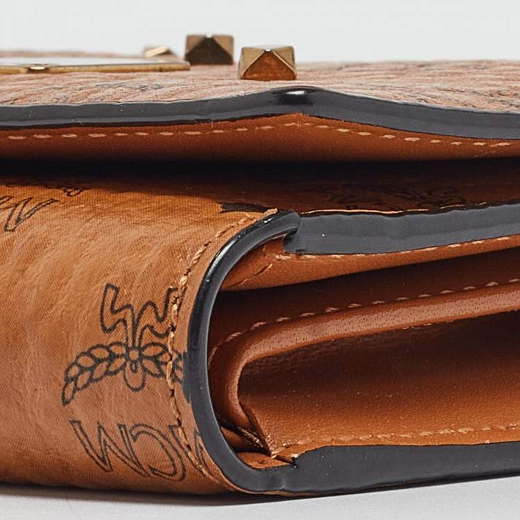 Pre Owned MCM Cognac Visetos Coated Canvas Studded Trifold Wallet
