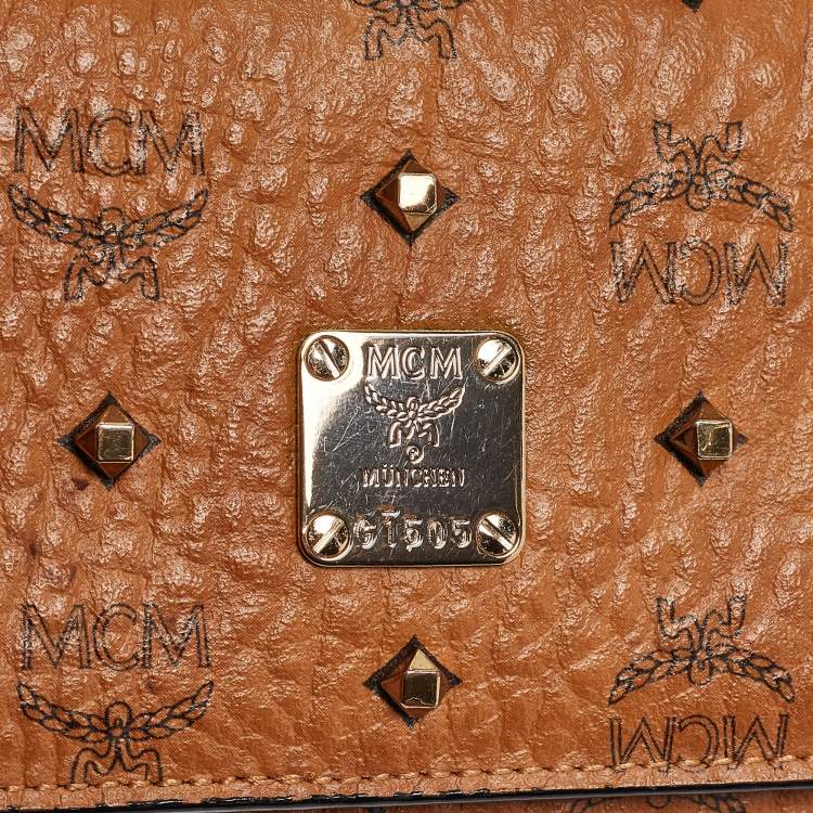 Pre Owned MCM Cognac Visetos Coated Canvas Studded Trifold Wallet