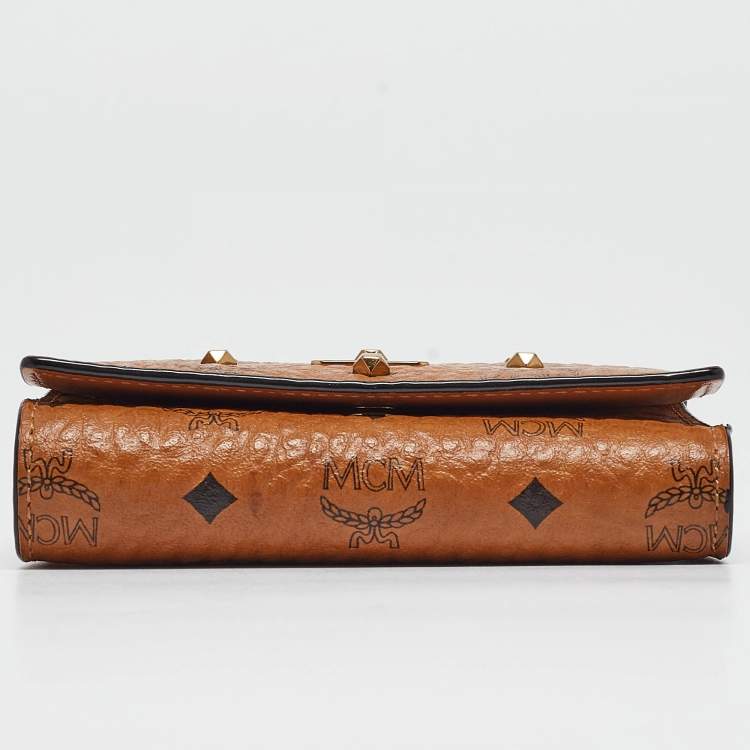 Pre Owned MCM Cognac Visetos Coated Canvas Studded Trifold Wallet