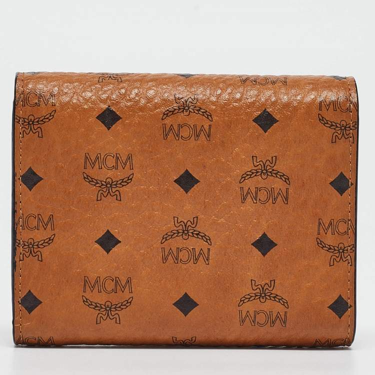 Pre Owned MCM Cognac Visetos Coated Canvas Studded Trifold Wallet