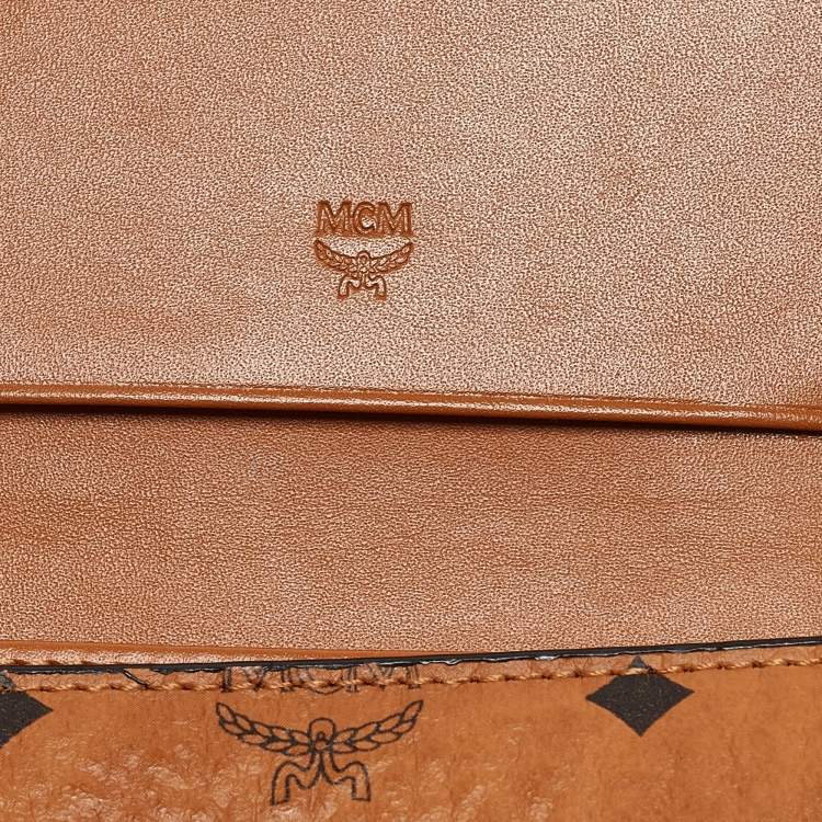 Pre Owned MCM Cognac Visetos Coated Canvas Studded Trifold Wallet