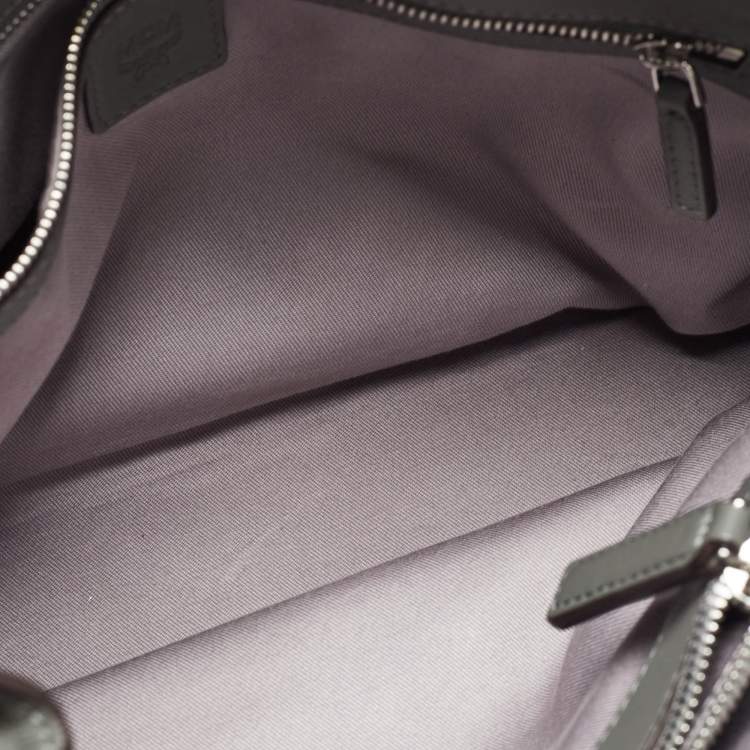 Pre Owned MCM Grey/Brown Monogram Embossed Leather Essential Tote
