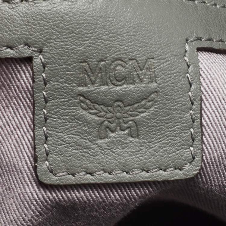 Pre Owned MCM Grey/Brown Monogram Embossed Leather Essential Tote