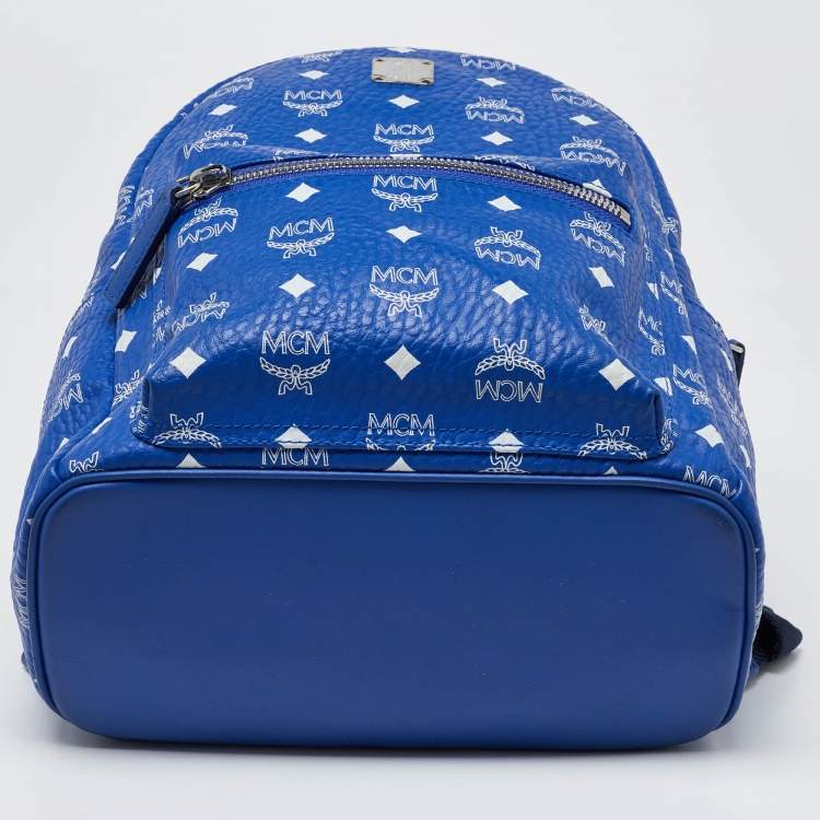 Pre Owned MCM Blue Visetos Coated Canvas and Leather Studs Stark Backpack