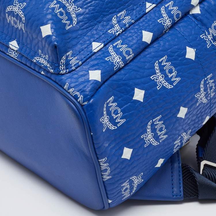 Pre Owned MCM Blue Visetos Coated Canvas and Leather Studs Stark Backpack