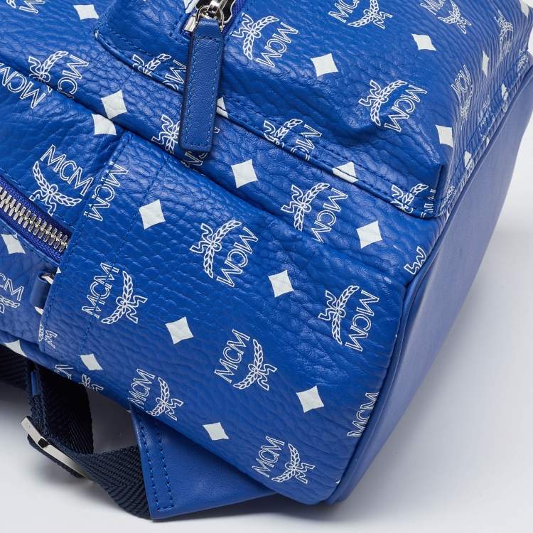 Pre Owned MCM Blue Visetos Coated Canvas and Leather Studs Stark Backpack