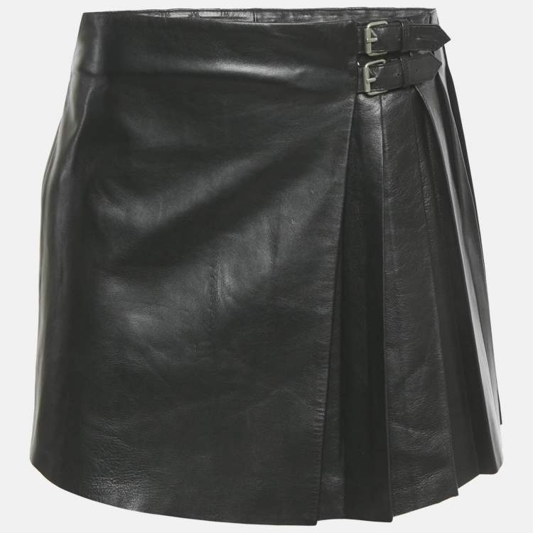 Pre Owned McQ by Alexander McQueen Black Leather Pleated Wrap Mini Skirt S