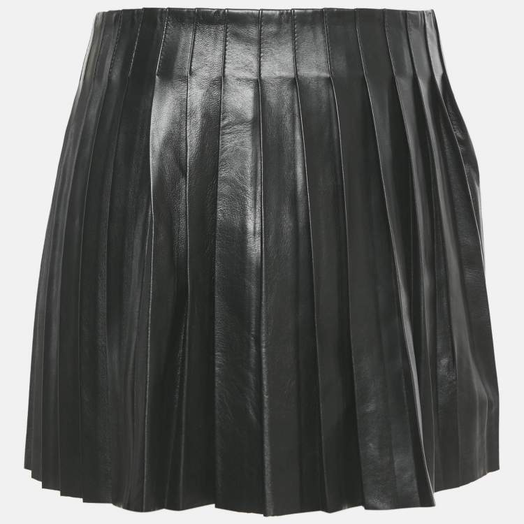 Pre Owned McQ by Alexander McQueen Black Leather Pleated Wrap Mini Skirt S