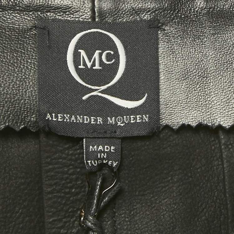 Pre Owned McQ by Alexander McQueen Black Leather Pleated Wrap Mini Skirt S