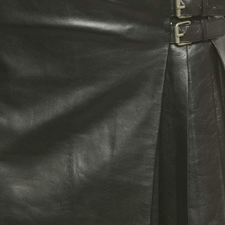 Pre Owned McQ by Alexander McQueen Black Leather Pleated Wrap Mini Skirt S