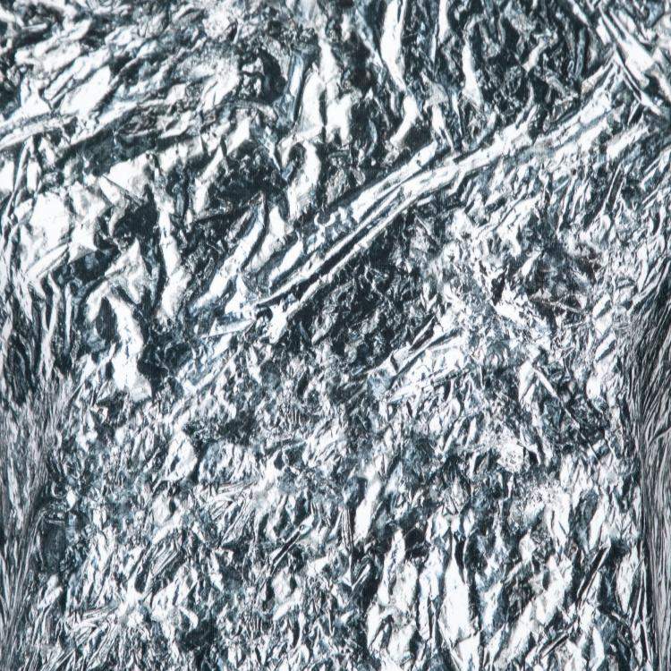 Pre Owned McQ by Alexander McQueen Silver Foil Printed Cotton Stretch Sleeveless Shift Dress M