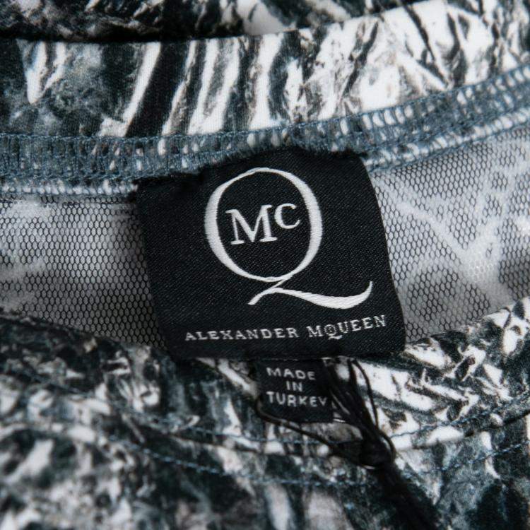 Pre Owned McQ by Alexander McQueen Silver Foil Printed Cotton Stretch Sleeveless Shift Dress M