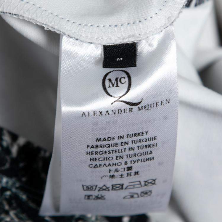 Pre Owned McQ by Alexander McQueen Silver Foil Printed Cotton Stretch Sleeveless Shift Dress M