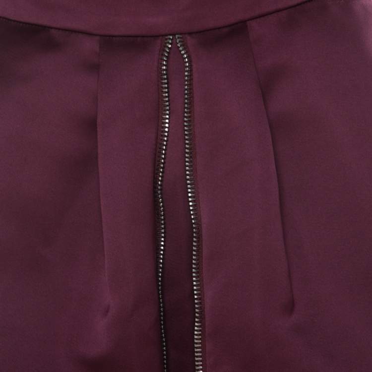Pre Owned McQ by Alexander McQueen Burgundy Satin Zip Detail Duchess Skirt S