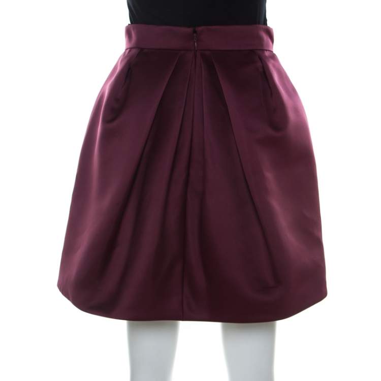 Pre Owned McQ by Alexander McQueen Burgundy Satin Zip Detail Duchess Skirt S