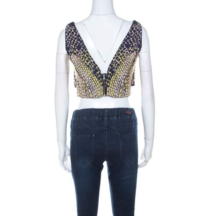 Pre Owned McQ by Alexander McQueen Croc Print Layered Crop Top S