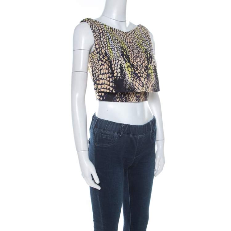 Pre Owned McQ by Alexander McQueen Croc Print Layered Crop Top S
