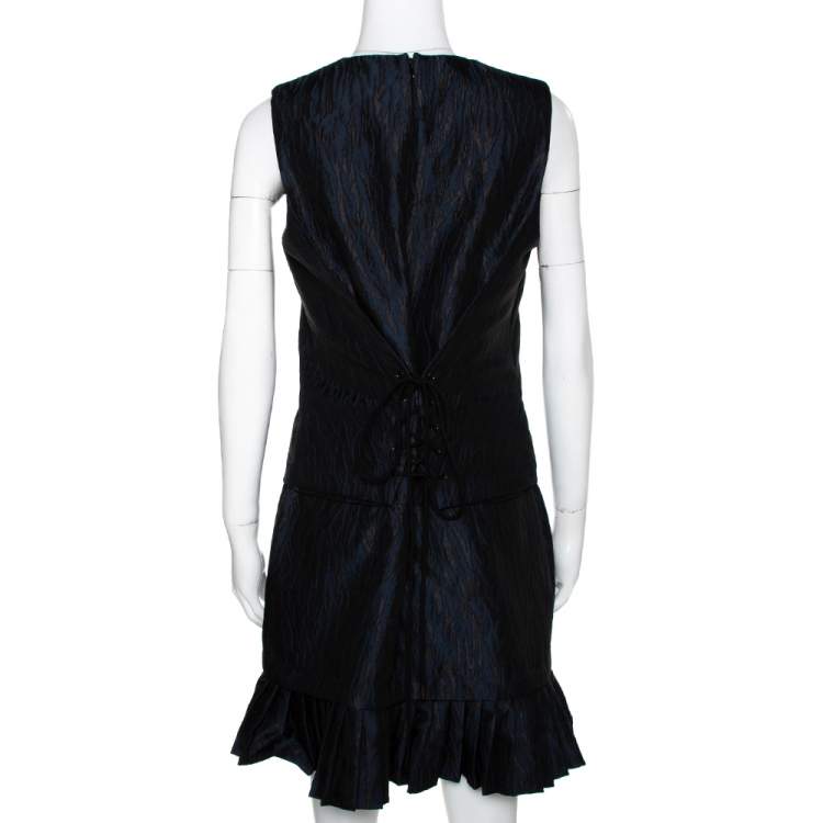 Pre Owned Mcq by Alexander McQueen Navy Blue Jacquard Pleated Mini Dress M