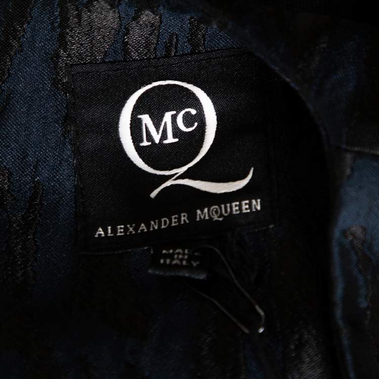Pre Owned Mcq by Alexander McQueen Navy Blue Jacquard Pleated Mini Dress M
