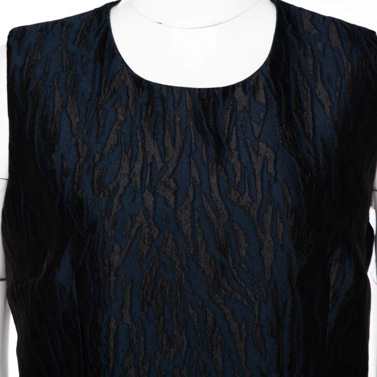 Pre Owned Mcq by Alexander McQueen Navy Blue Jacquard Pleated Mini Dress M