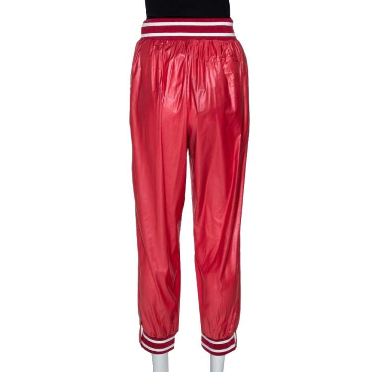 Pre Owned McQ by Alexander McQueen Red Synthetic & Rib Trim Joggers S 