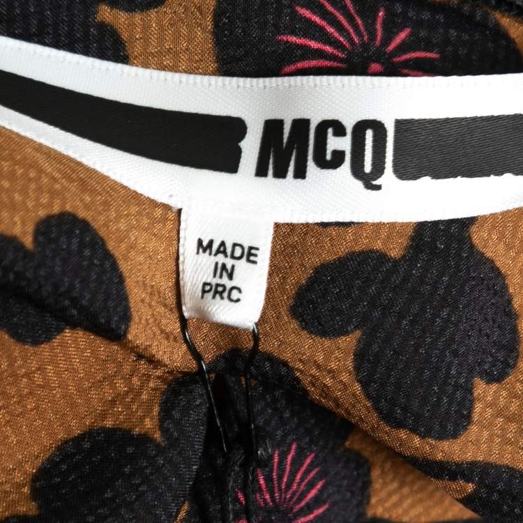 Pre Owned McQ by Alexander McQueen Golden Brown Floral Print Silk Mini Dress S