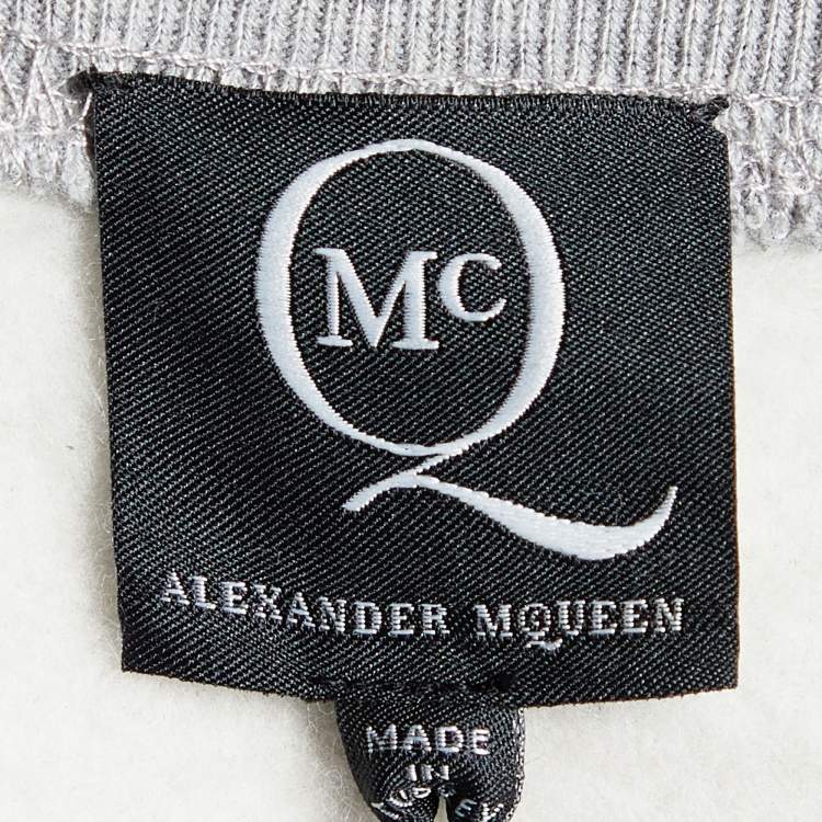 Pre Owned McQ by Alexander McQueen Grey Flocked Swallow Print Cotton Sweater Dress L