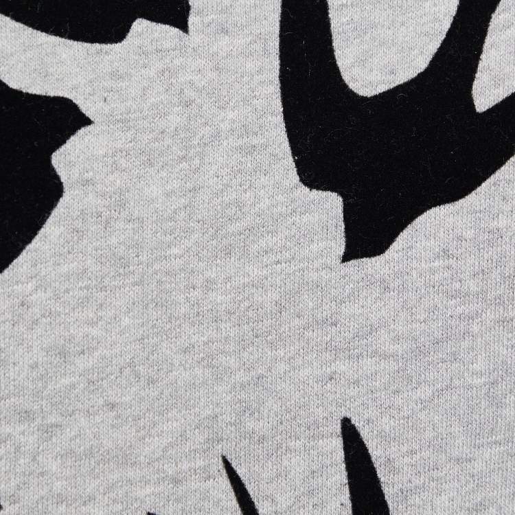 Pre Owned McQ by Alexander McQueen Grey Flocked Swallow Print Cotton Sweater Dress L