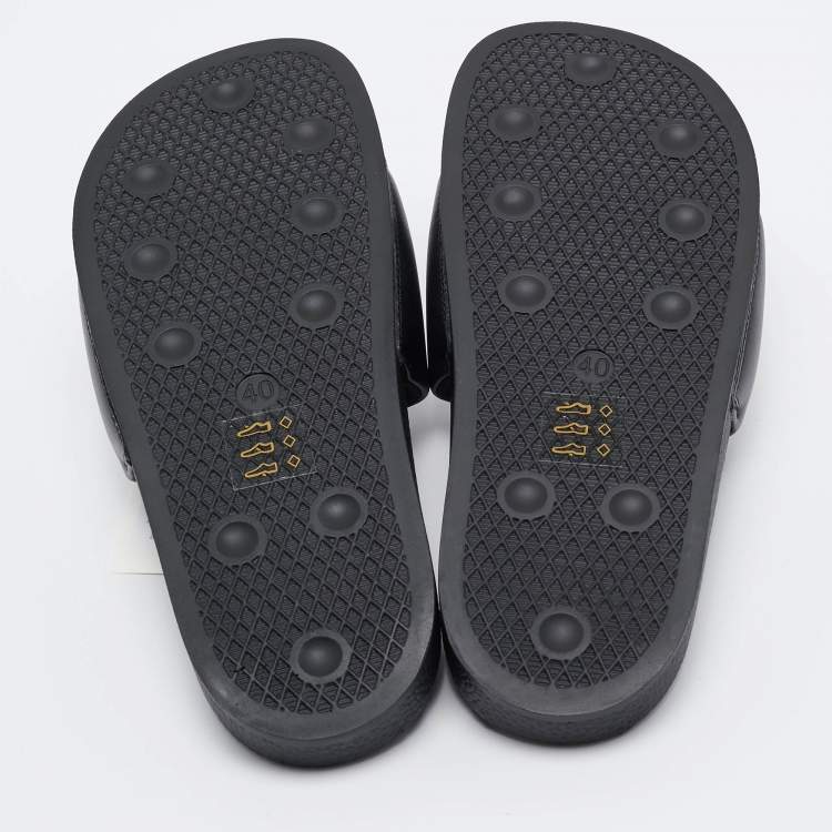 Pre Owned McQ by Alexander McQueen Black Faux Leather Logo Slides Size 40