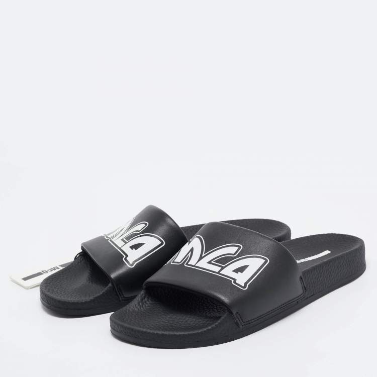 Pre Owned McQ by Alexander McQueen Black Faux Leather Logo Slides Size 40
