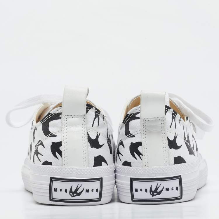 Pre Owned McQ by Alexander McQueen White/Black Canvas Shallow Swarm Sneakers Size 37
