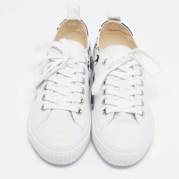 Pre Owned McQ by Alexander McQueen White/Black Canvas Shallow Swarm Sneakers Size 37