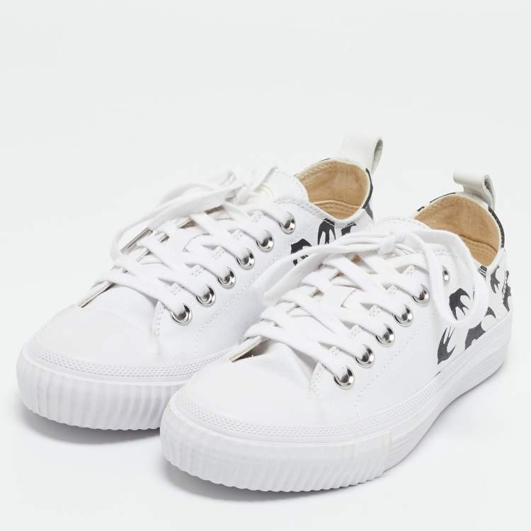 Pre Owned McQ by Alexander McQueen White/Black Canvas Shallow Swarm Sneakers Size 37